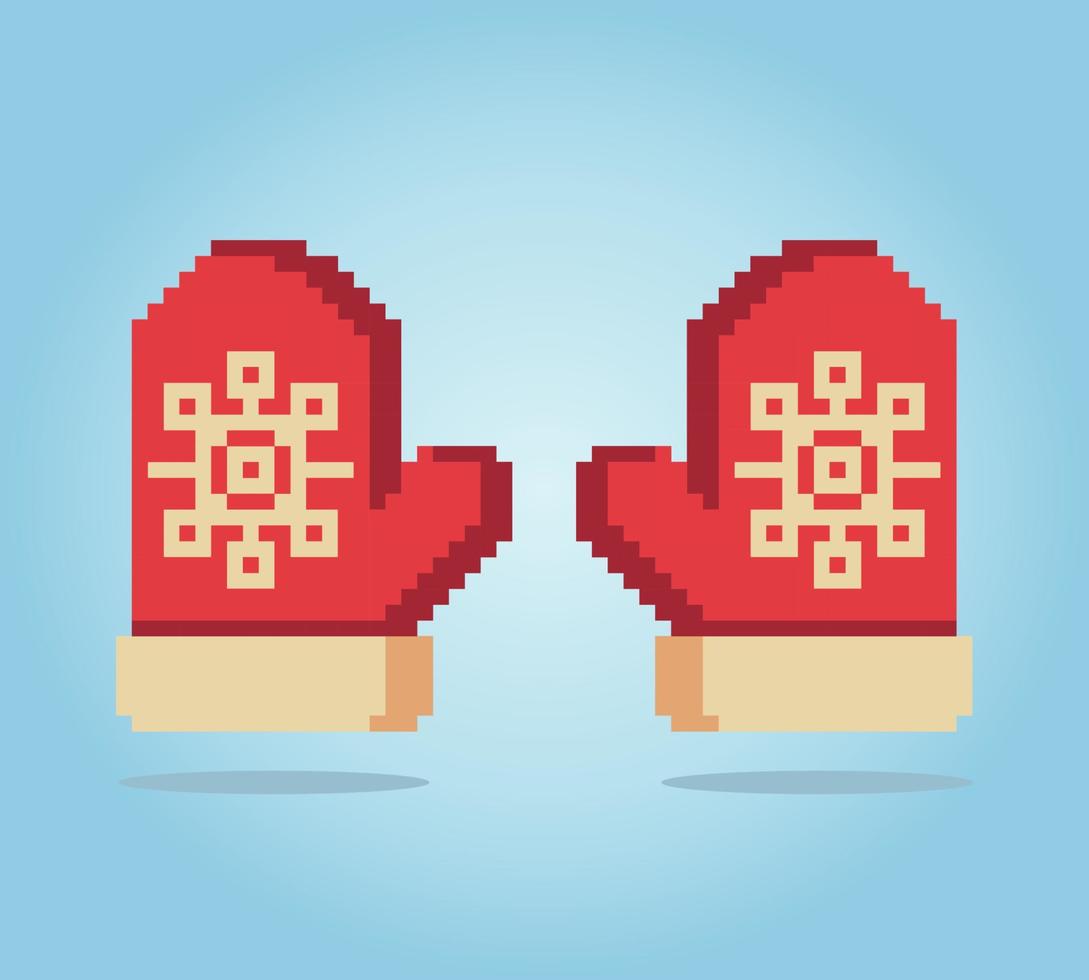 Gants d'hiver en pixels 8 bits dans des illustrations vectorielles pour les éléments de jeu ou les motifs de point de croix vecteur