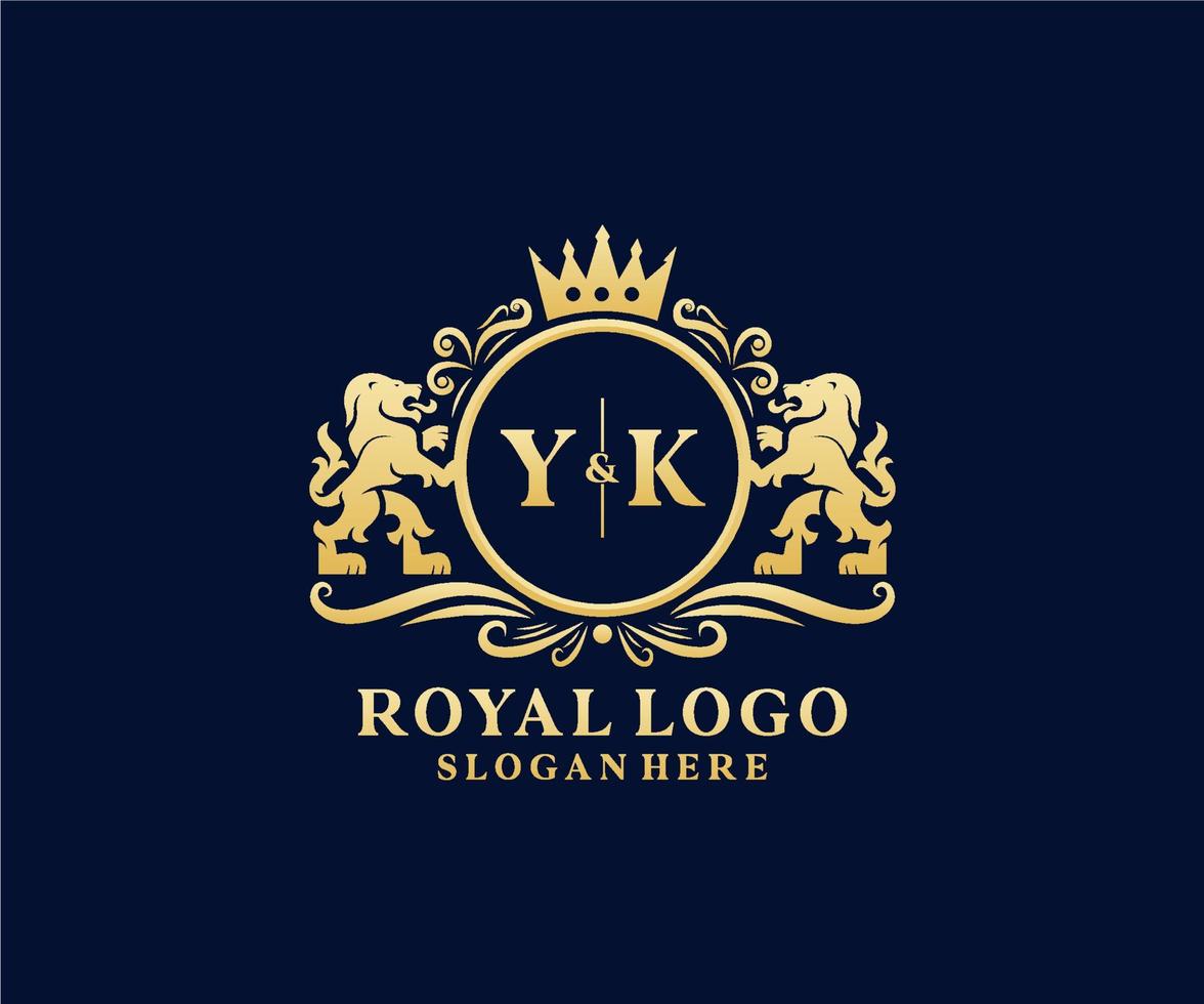 modèle initial de logo de luxe yk lettre lion royal dans l'art vectoriel pour le restaurant, la royauté, la boutique, le café, l'hôtel, l'héraldique, les bijoux, la mode et d'autres illustrations vectorielles.