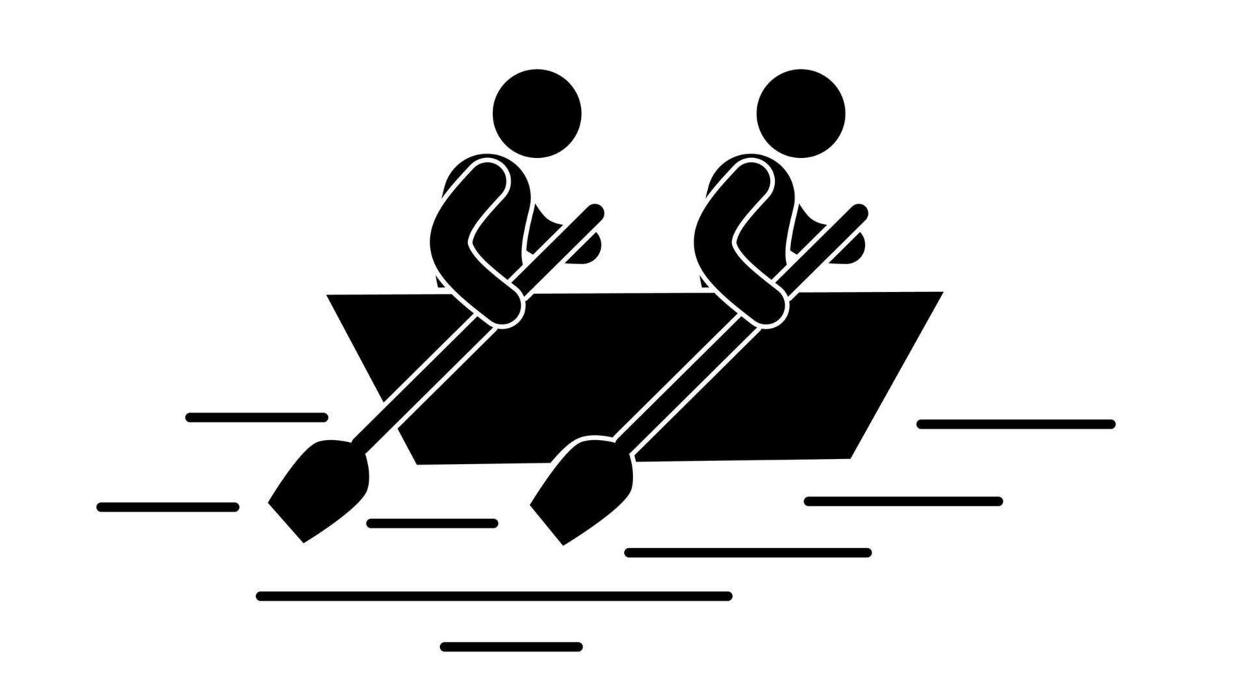 silhouette de deux gens aviron une bateau. vecteur illustration