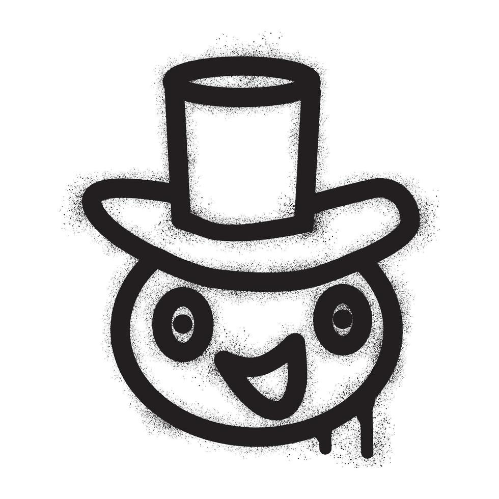 souriant visage émoticône portant cow-boy chapeau avec noir vaporisateur peindre vecteur