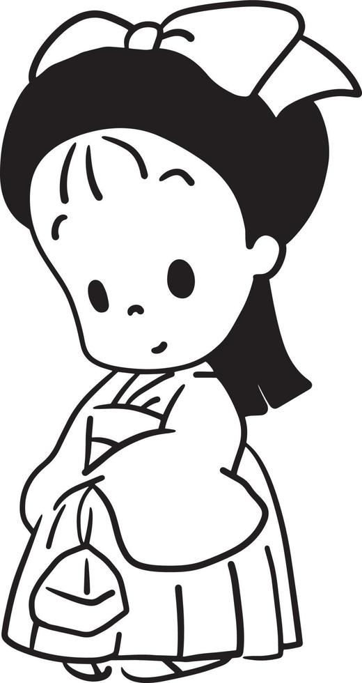 fille étudiant dessin animé griffonnage kawaii anime coloration page mignonne illustration personnage chibi manga bande dessinée vecteur
