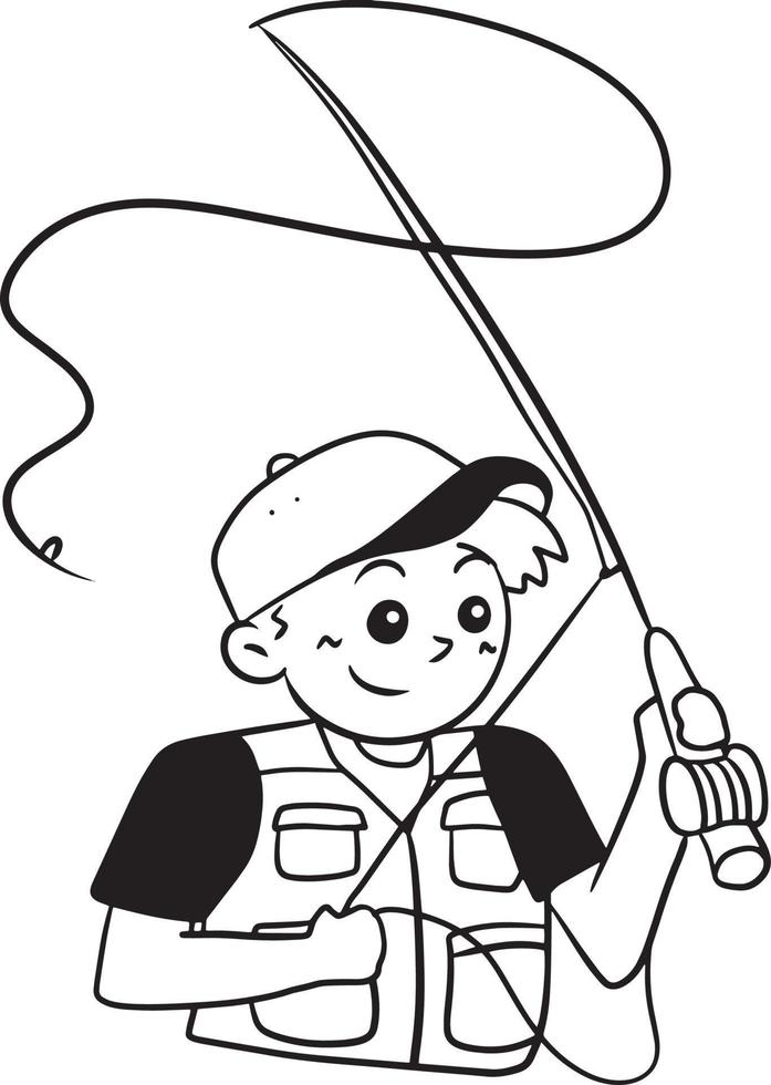 dessin animé gars pêche griffonnage kawaii anime mignonne illustration dessin agrafe art personnage chibi manga bande dessinée vecteur