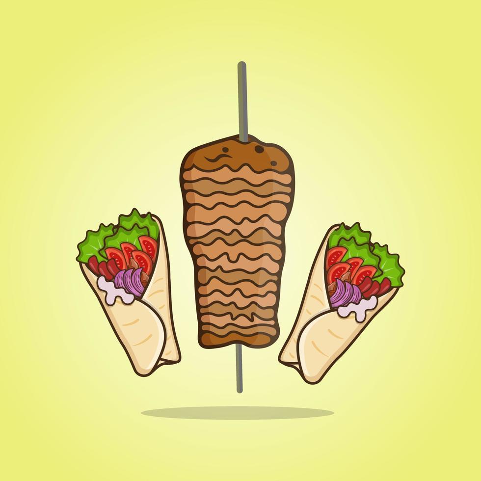 meilleur shawarma donner kebab illustration, prime délicieux asiatique nourriture agrafe art. meilleur délicieux shawarma vecteur avec de haute qualité donner kebab illustration.