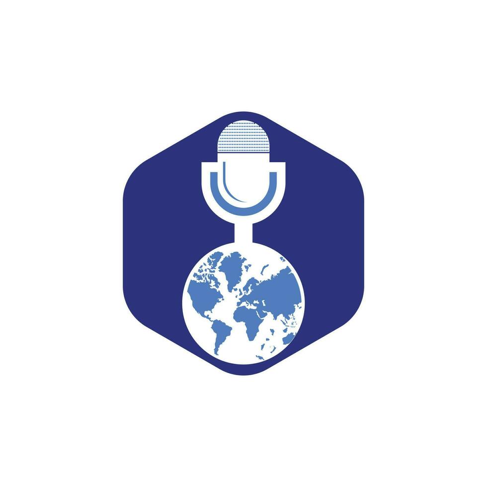 création de logo de podcast mondial. illustration vectorielle de modèle de logo d'entreprise de divertissement diffusé. vecteur