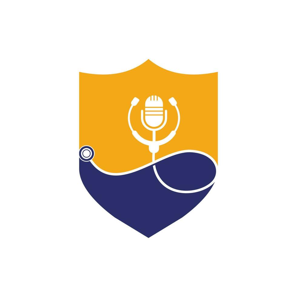 création de logo vectoriel podcast médecin. symbole d'illustration de stéthoscope et microphone.