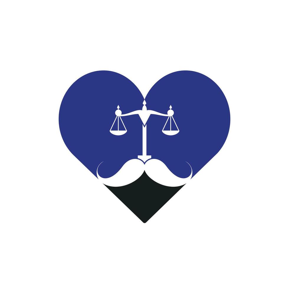 concept de conception de logo vectoriel droit fort. échelle et moustache avec motif vectoriel d'icône de coeur.