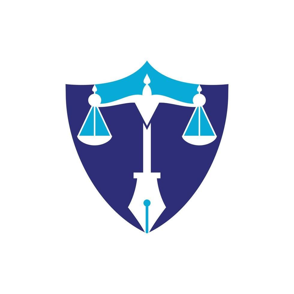 vecteur de logo de droit avec équilibre judiciaire symbolique de l'échelle de la justice dans une pointe de stylo. vecteur de logo pour le droit, les tribunaux, les services de justice et les entreprises.