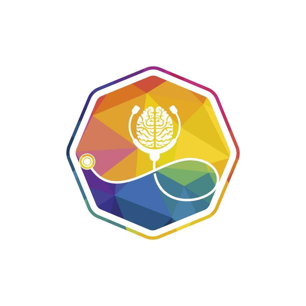 modèle de logo vectoriel de soins du cerveau. stéthoscope et création de logo d'icône de cerveau humain.