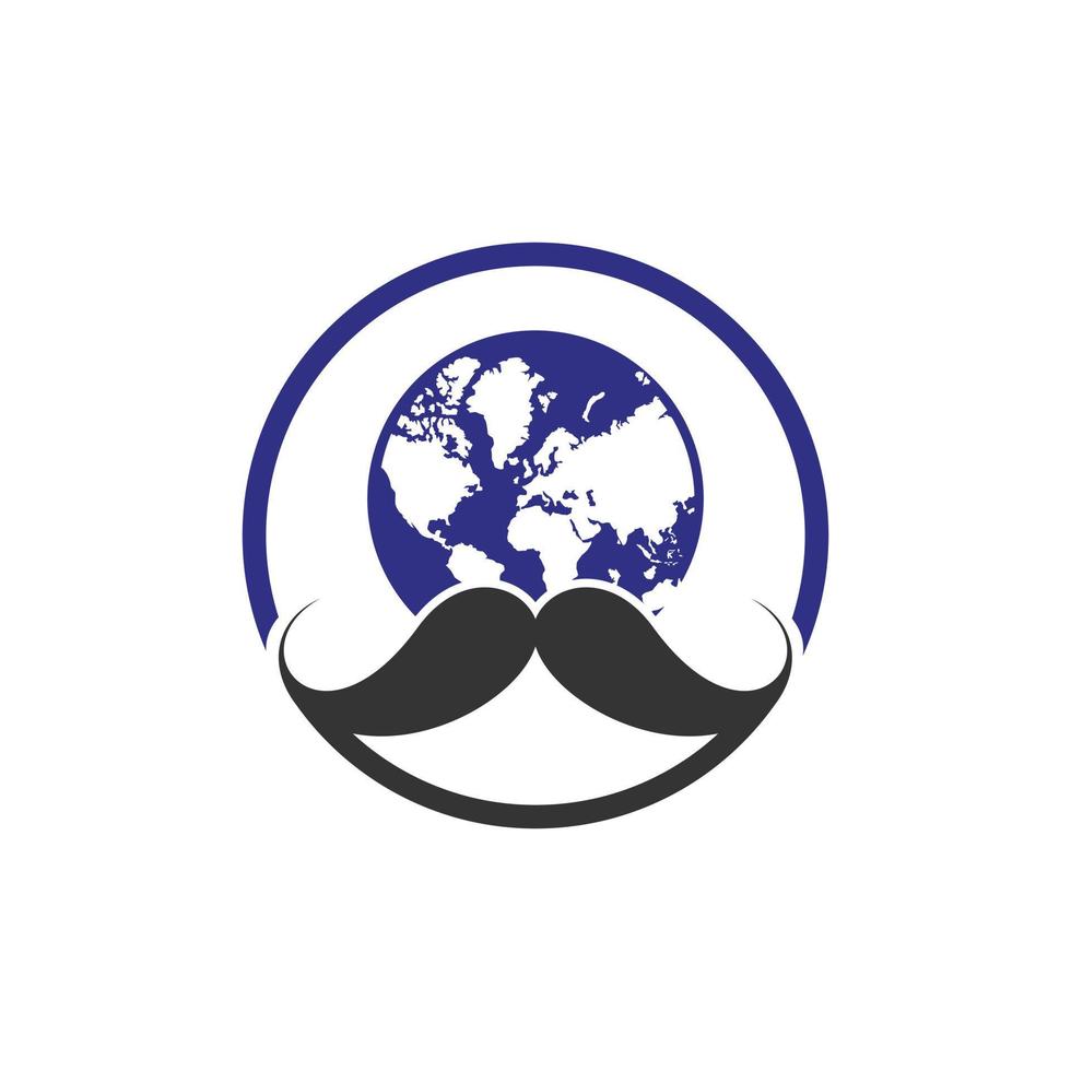 monde coiffeur vecteur logo conception modèle. moustache et global icône logo conception.