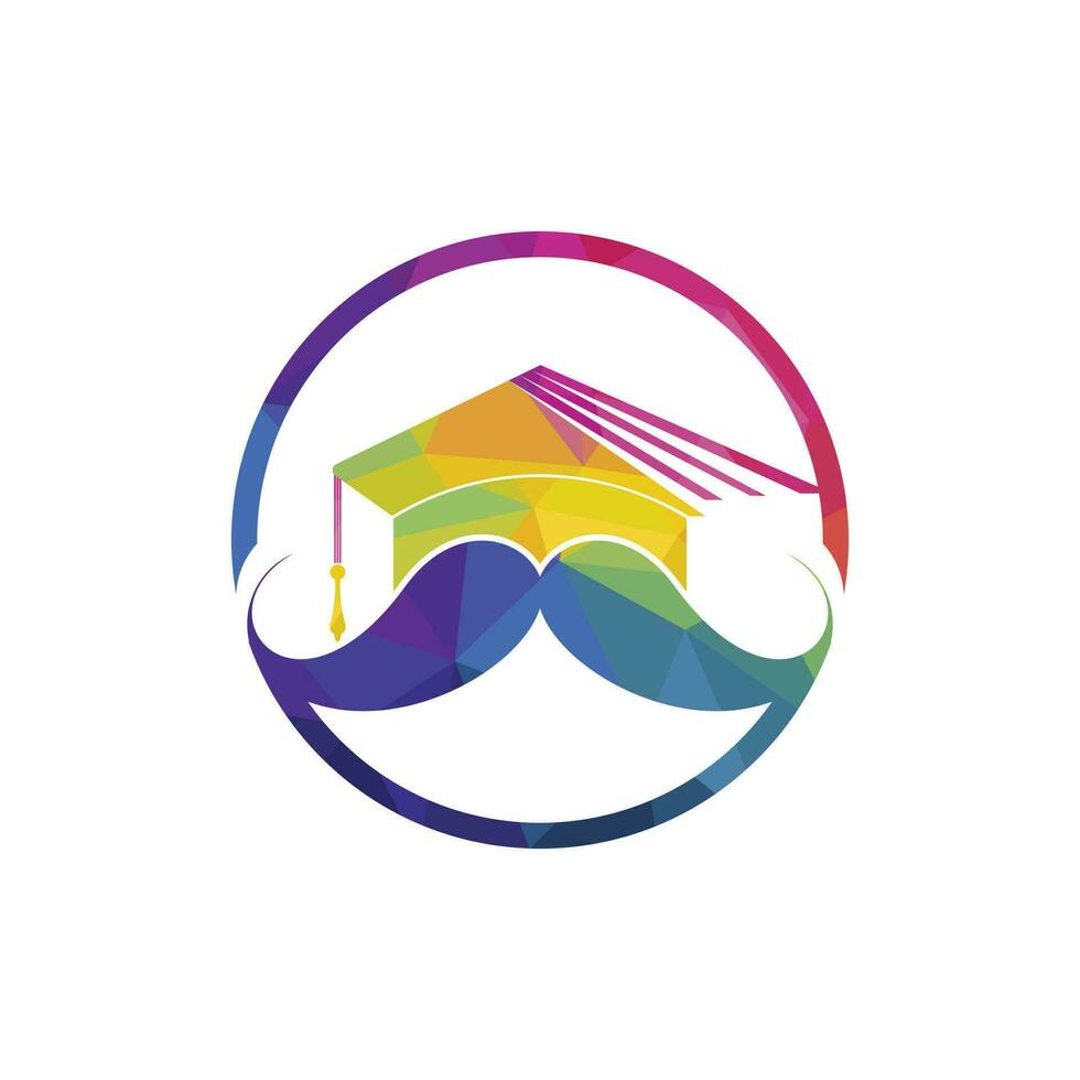 modèle de conception de logo d'éducation solide. graduation de chapeau avec la conception d'icône de moustache. vecteur