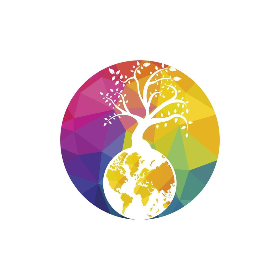 modèle de conception de logo vectoriel arbre globe. planète et symbole ou icône écologique.