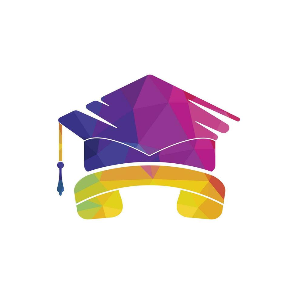 modèle de conception de logo vectoriel d'appel d'éducation. casquette de graduation et logo d'icône de combiné.