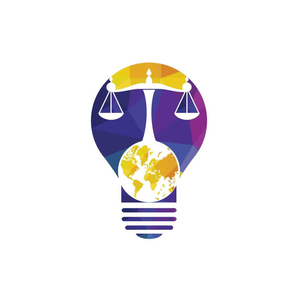 concept de logo de tribunal international et de cour suprême. échelles sur la conception d'icône de globe. vecteur