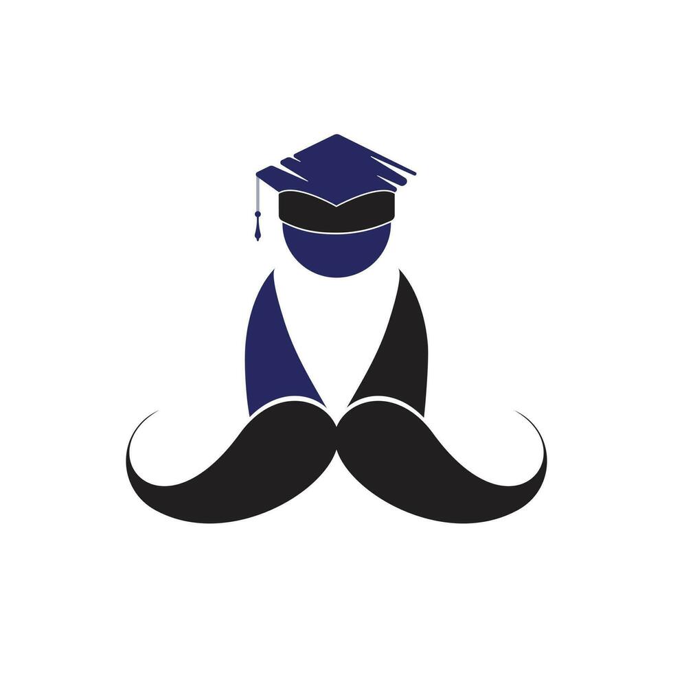 fort éducation logo conception modèle. étudiant avec moustache icône logo conception. vecteur