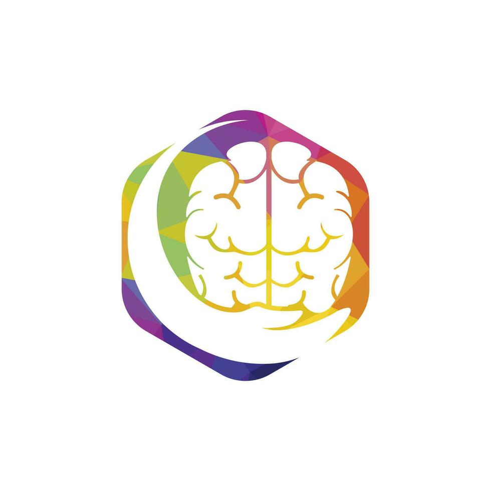 cerveau se soucier vecteur logo conception. Humain cerveau avec main icône logo conception.