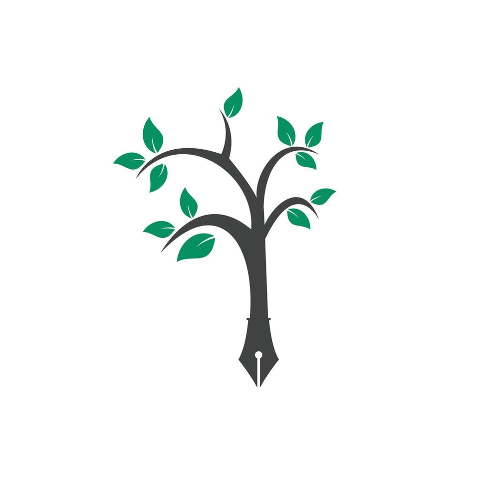 modèle de conception de logo vectoriel stylo arbre. concept de logo écrivain et nature.