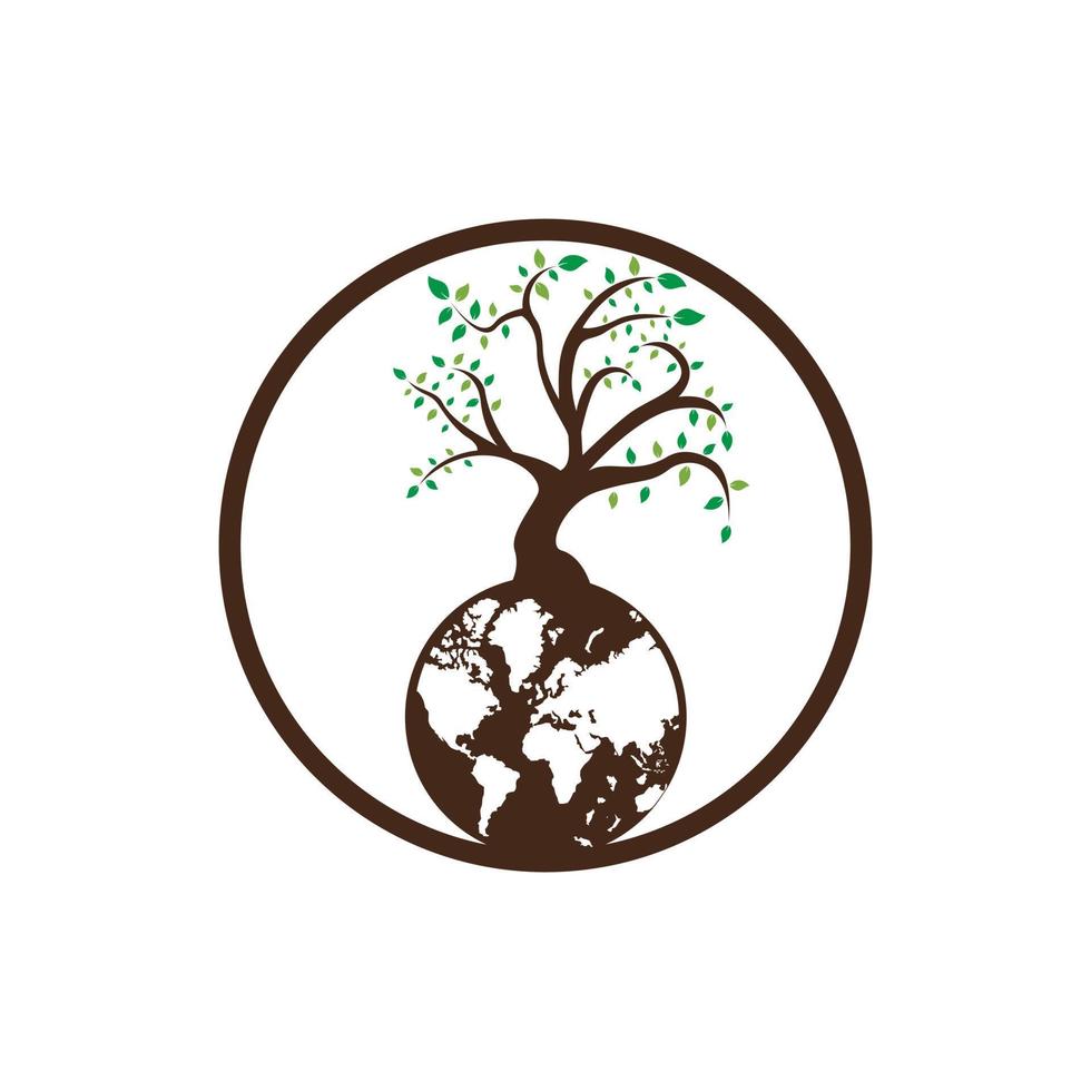 modèle de conception de logo vectoriel arbre globe. planète et symbole ou icône écologique.