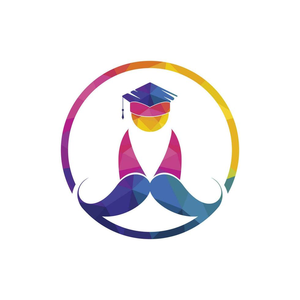 fort éducation logo conception modèle. étudiant avec moustache icône logo conception. vecteur