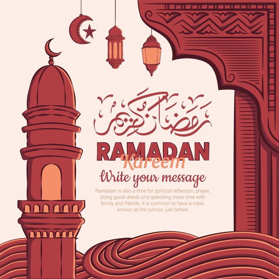 illustration dessinée à la main du ramadan kareem ou eid mubarak concept de voeux en fond blanc. vecteur