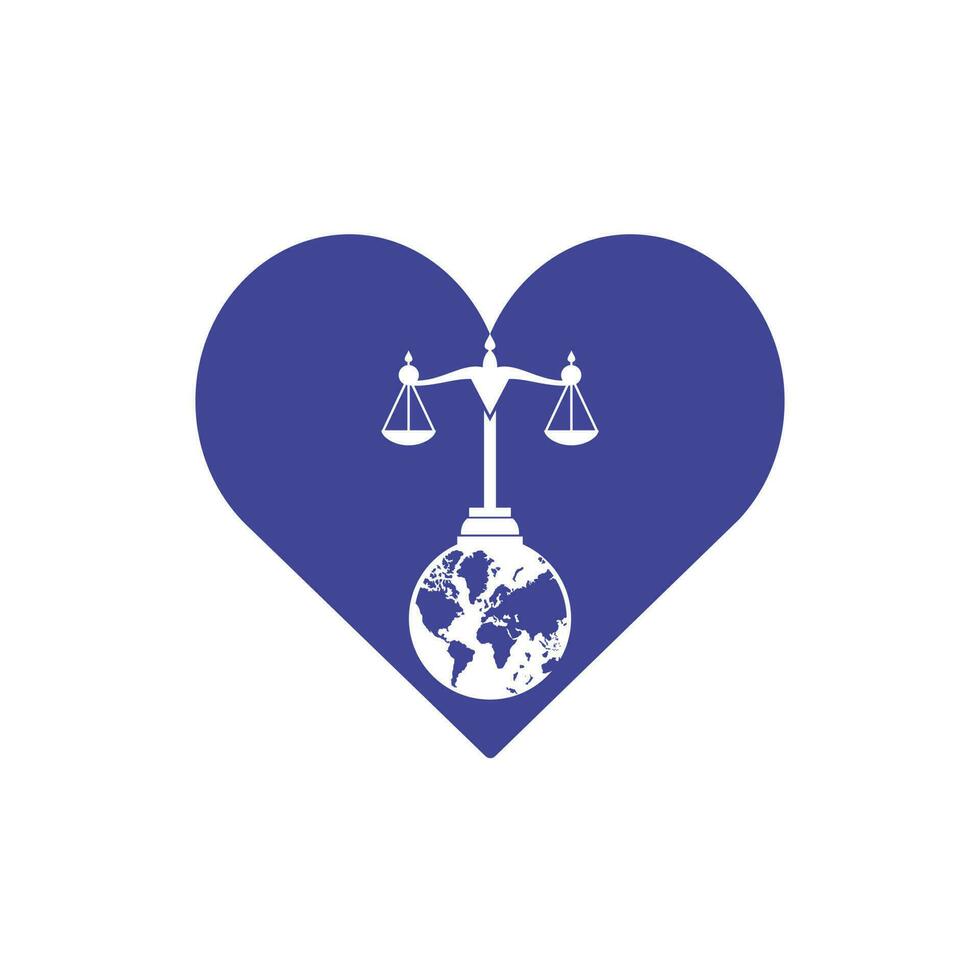 concept de logo de tribunal international et de cour suprême. échelles sur la conception d'icône de globe. vecteur