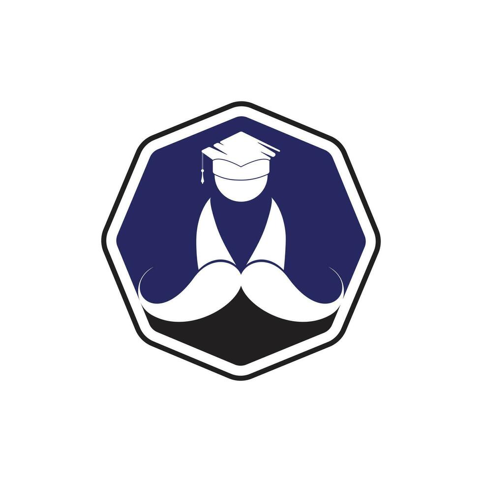 fort éducation logo conception modèle. étudiant avec moustache icône logo conception. vecteur