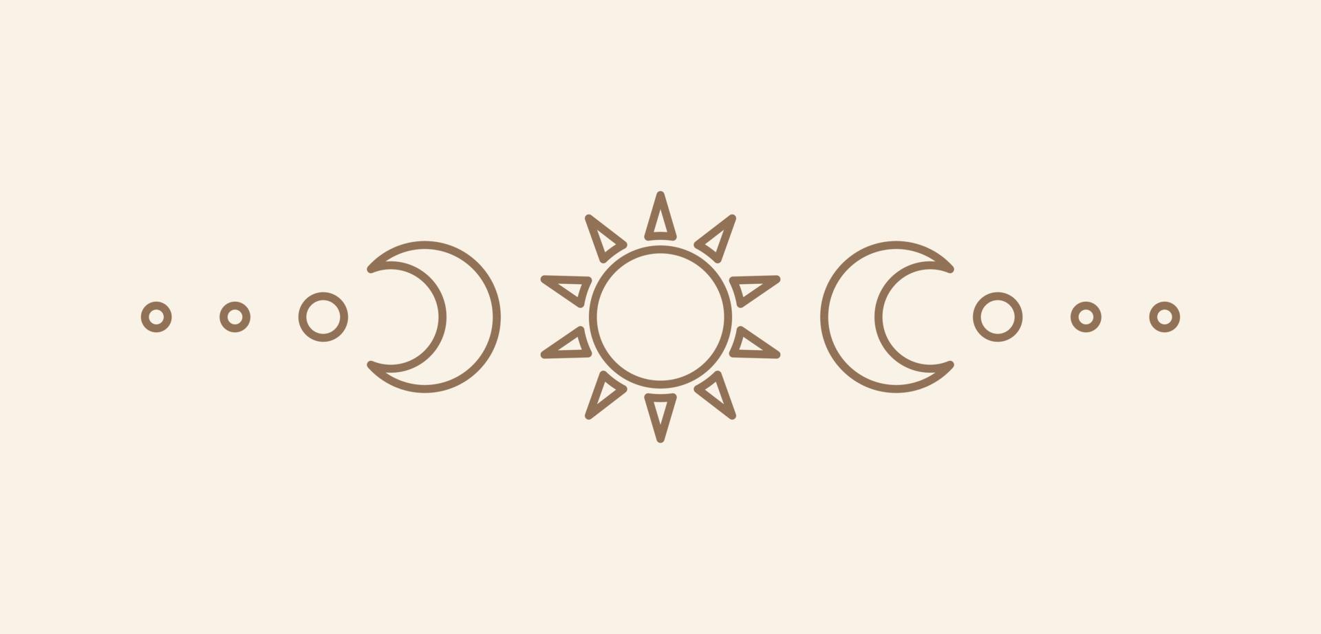 céleste texte diviseur avec soleil, étoiles, lune phases, croissants. fleuri boho mystique séparateur décoratif élément vecteur