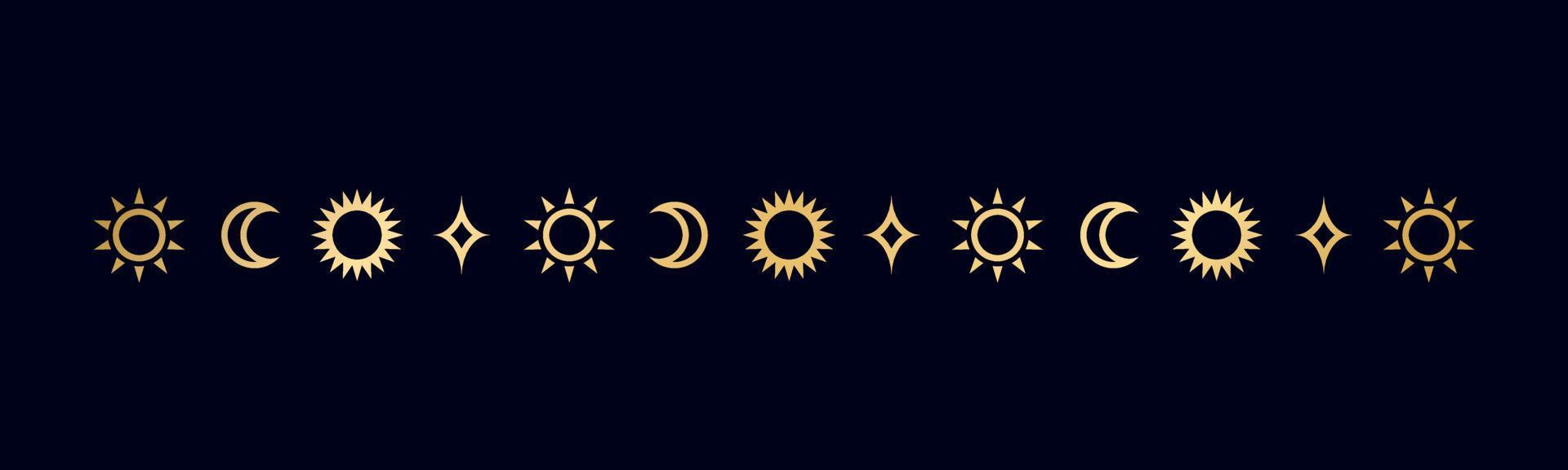 or céleste séparateur avec soleil, étoiles, lune phases, croissants. fleuri boho mystique diviseur décoratif élément vecteur