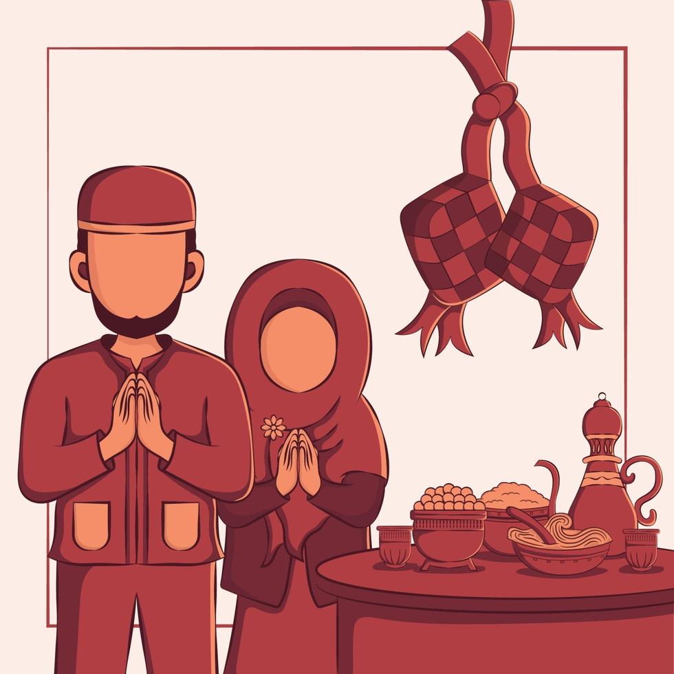 illustration dessinée à la main de la célébration de la fête du ramadan kareem iftar. mois sacré islamique 1442 h. vecteur