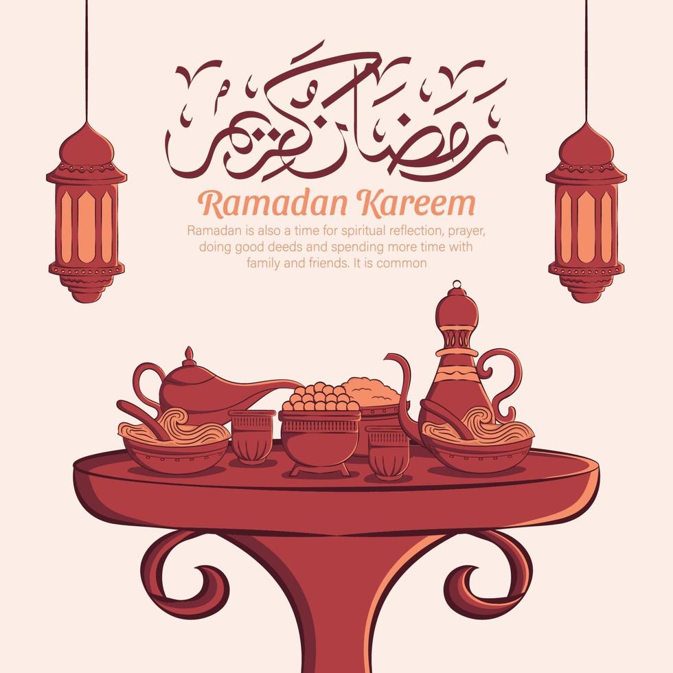 illustration dessinée à la main de la célébration de la fête du ramadan kareem iftar. mois sacré islamique 1442 h. vecteur