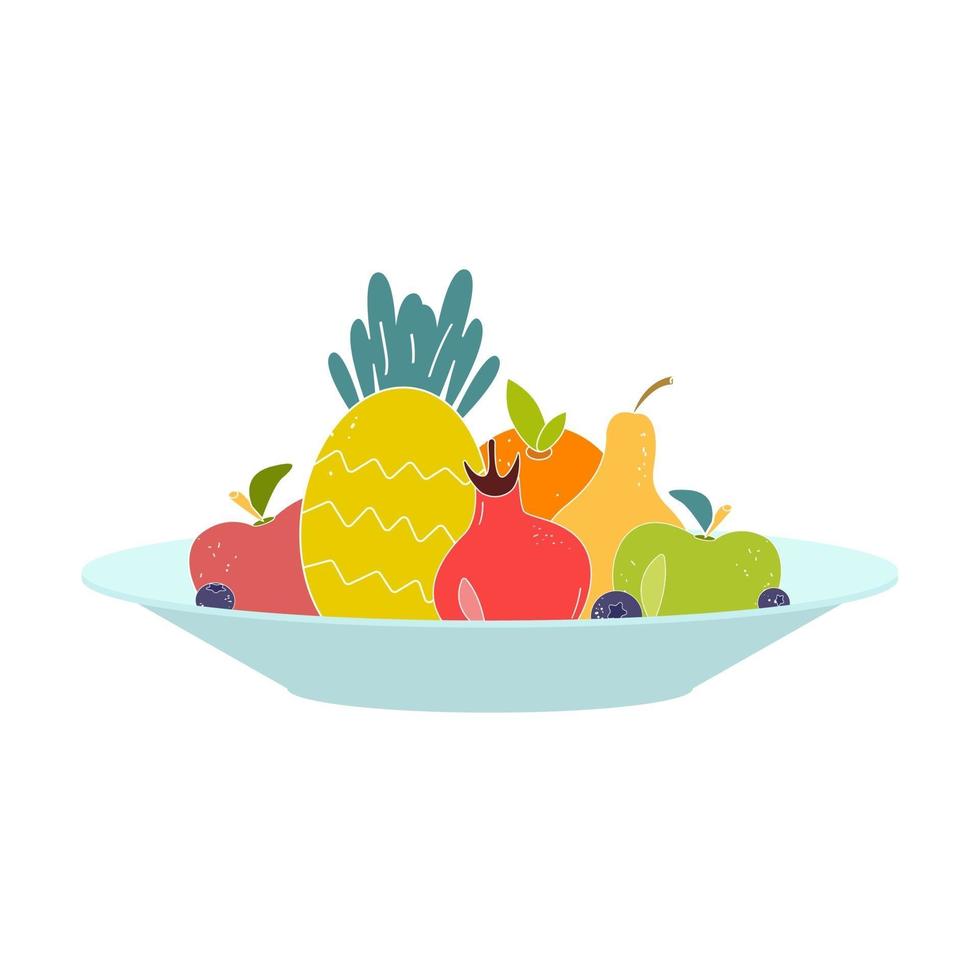 illustration vectorielle plat avec des fruits juteux lumineux dans un saladier sur fond blanc vecteur