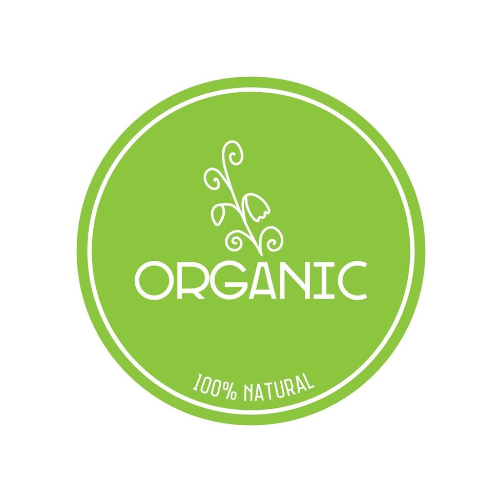 logo vectoriel avec 100 texte naturel organique dans un cercle vert avec décoration sur fond blanc.