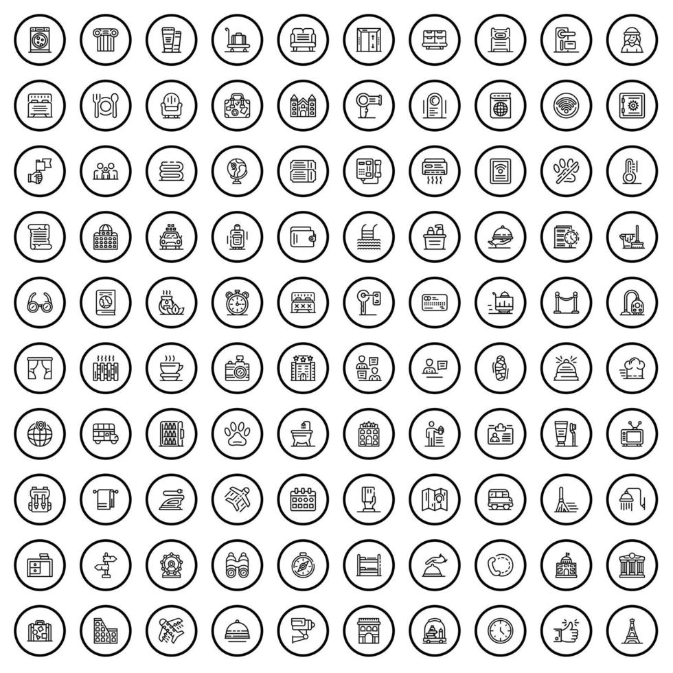 100 vacances Icônes ensemble, contour style vecteur