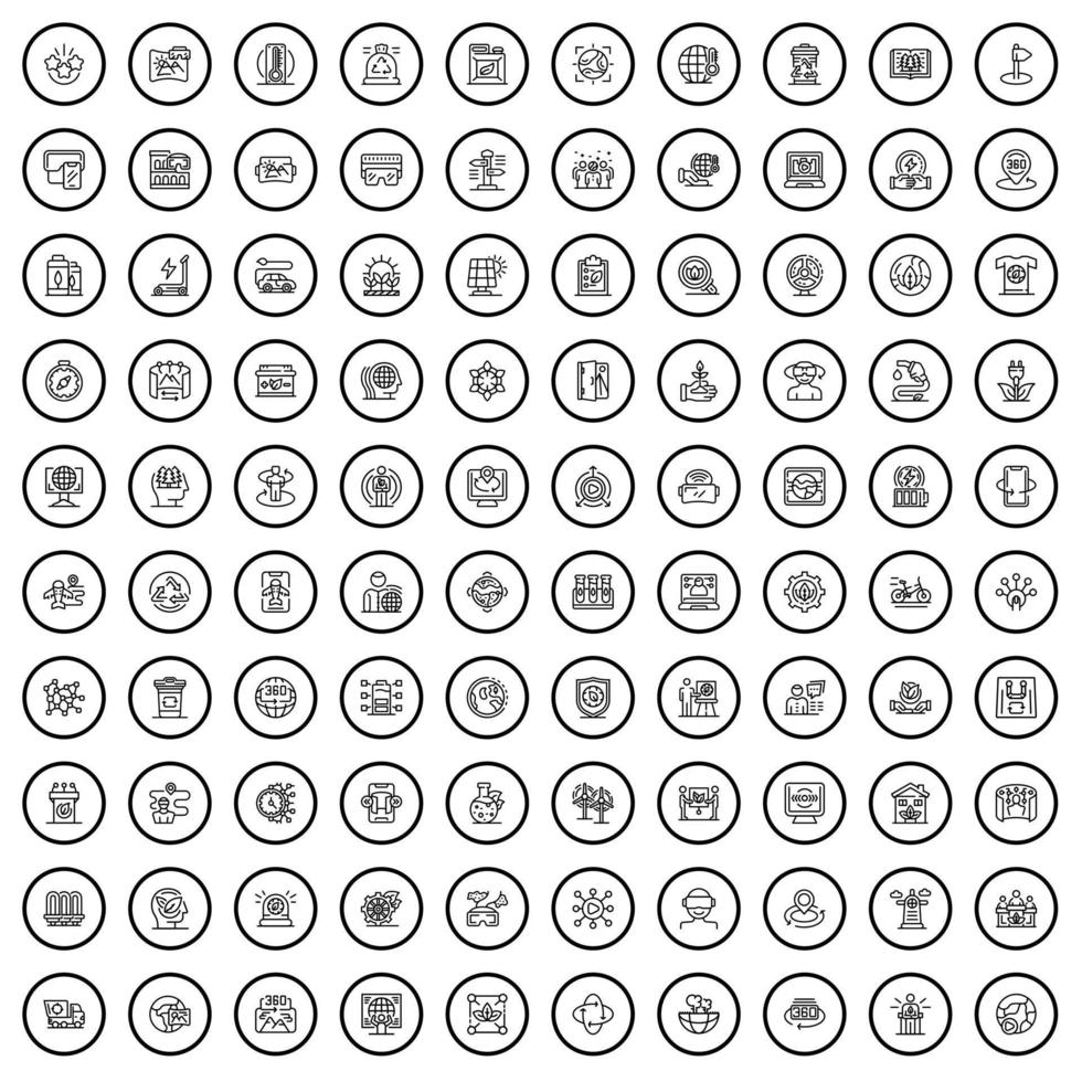 Ensemble de 100 icônes du monde, style de contour vecteur