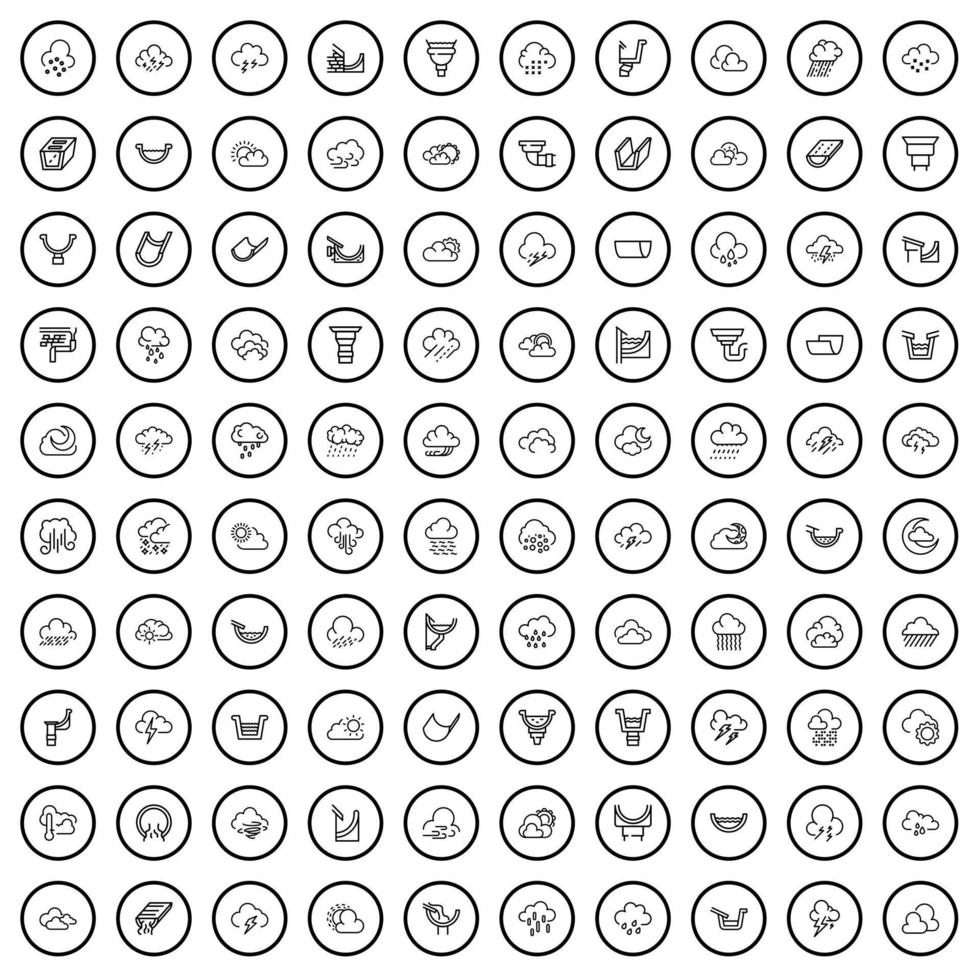 Ensemble de 100 icônes de pluie, style de contour vecteur