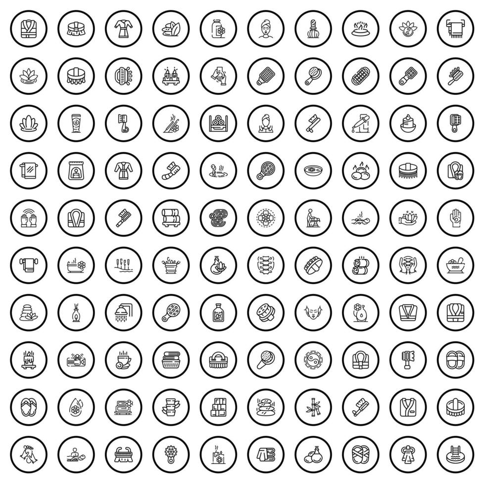 Ensemble de 100 icônes de spa, style de contour vecteur