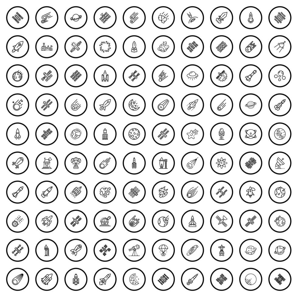 Ensemble de 100 icônes de l'espace, style de contour vecteur