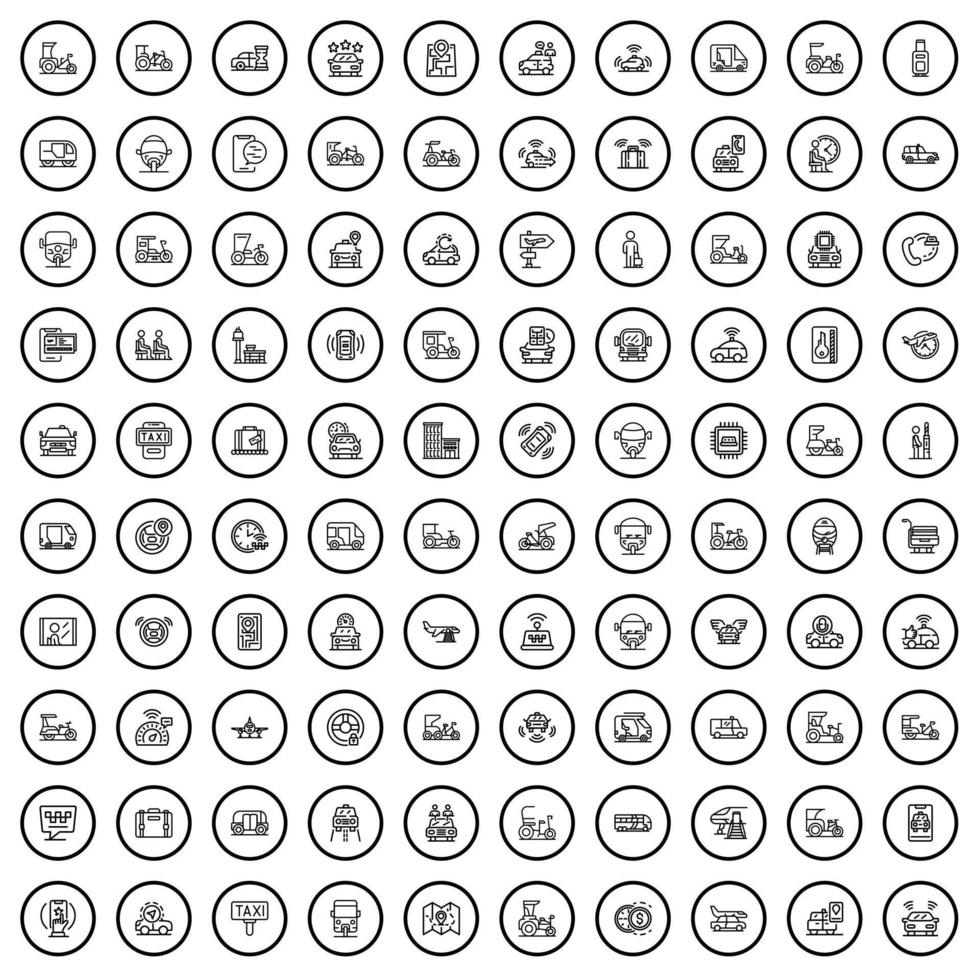 100 Taxi Icônes ensemble, contour style vecteur