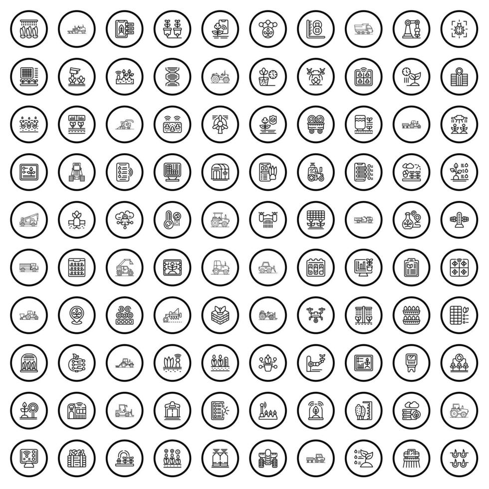 Ensemble de 100 icônes de récolte, style de contour vecteur