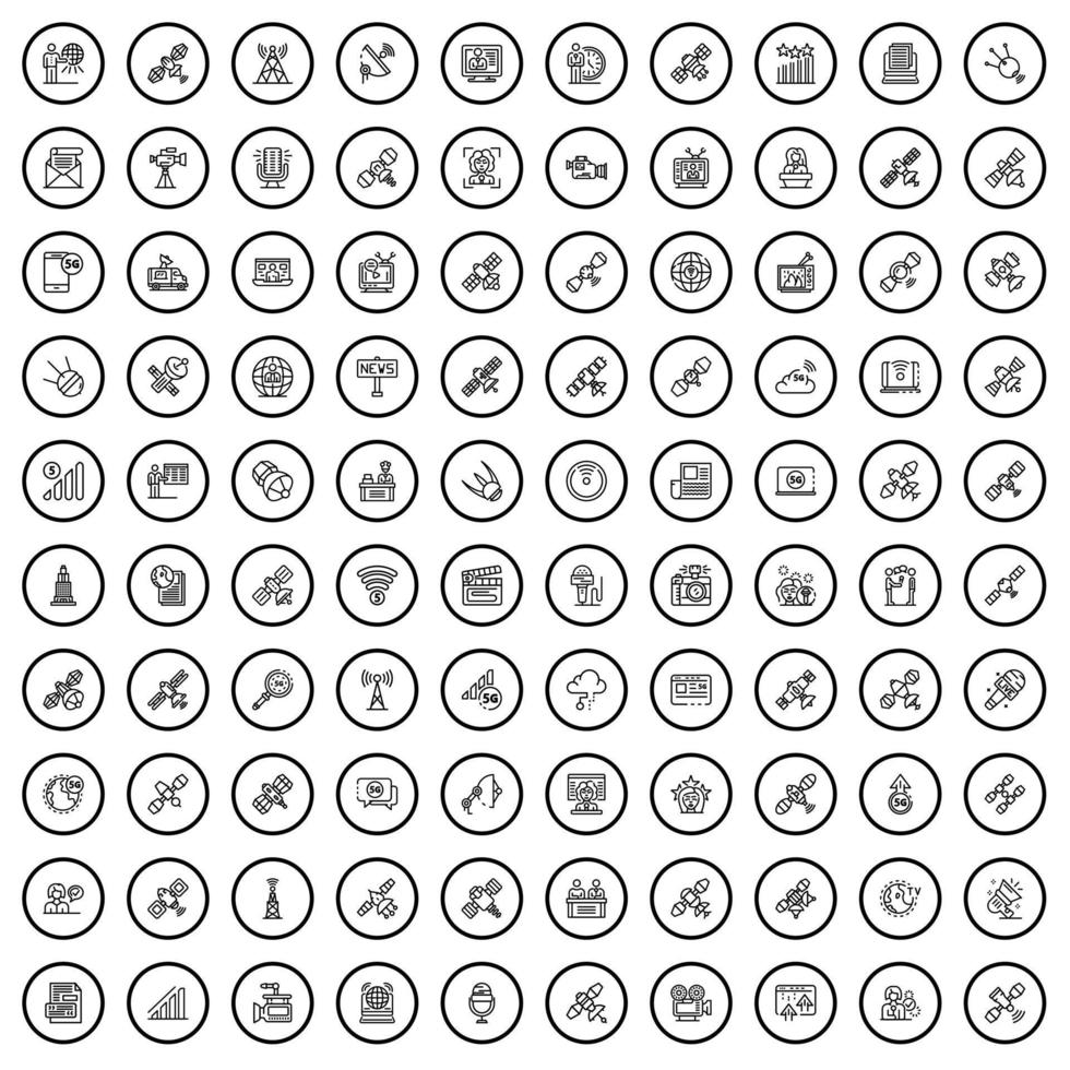 Ensemble de 100 icônes de télécommunication, style de contour vecteur