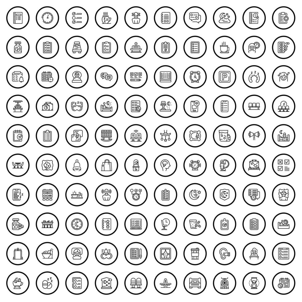 Ensemble d'icônes de temps 100, style de contour vecteur