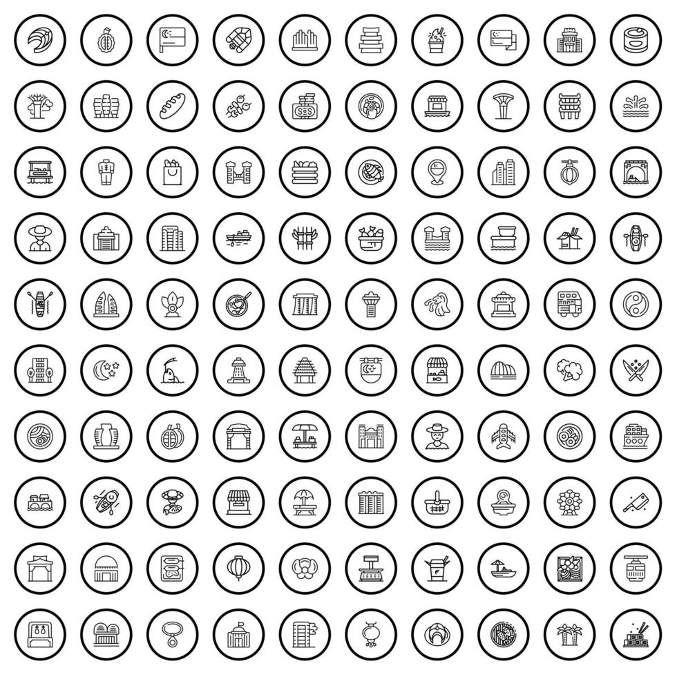 100 vue Icônes ensemble, contour style vecteur