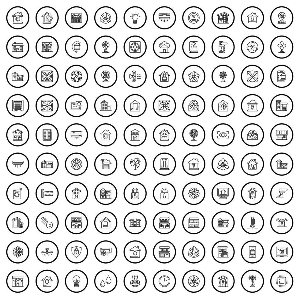 Ensemble de 100 icônes de maison, style de contour vecteur