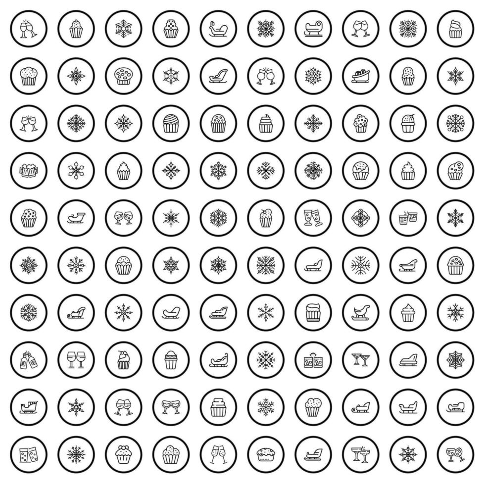 Ensemble de 100 icônes de vacances, style de contour vecteur