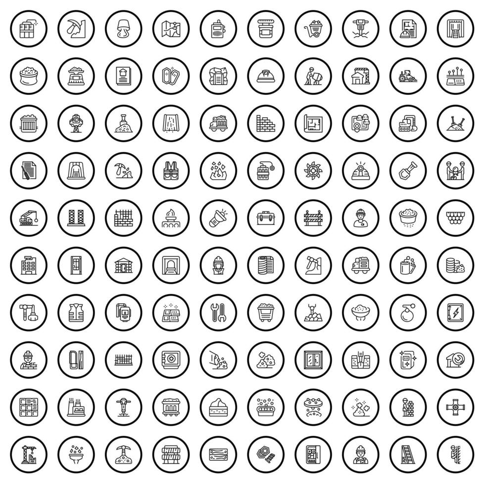 Ensemble de 100 icônes de l'industrie, style de contour vecteur