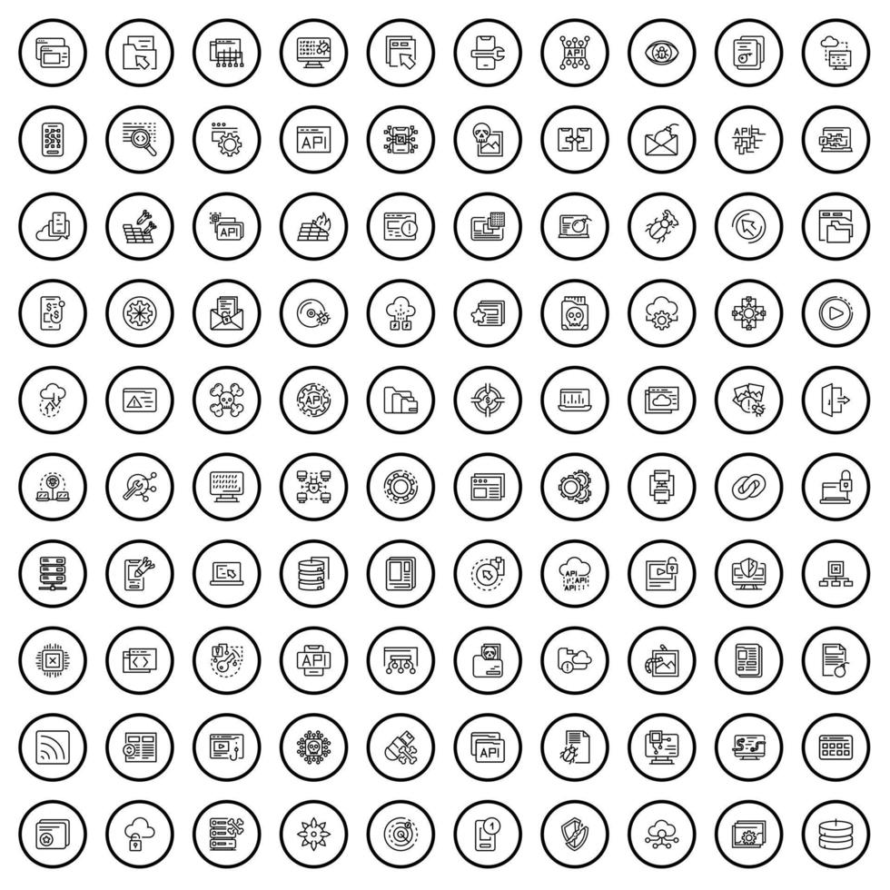 Ensemble de 100 icônes internet, style de contour vecteur