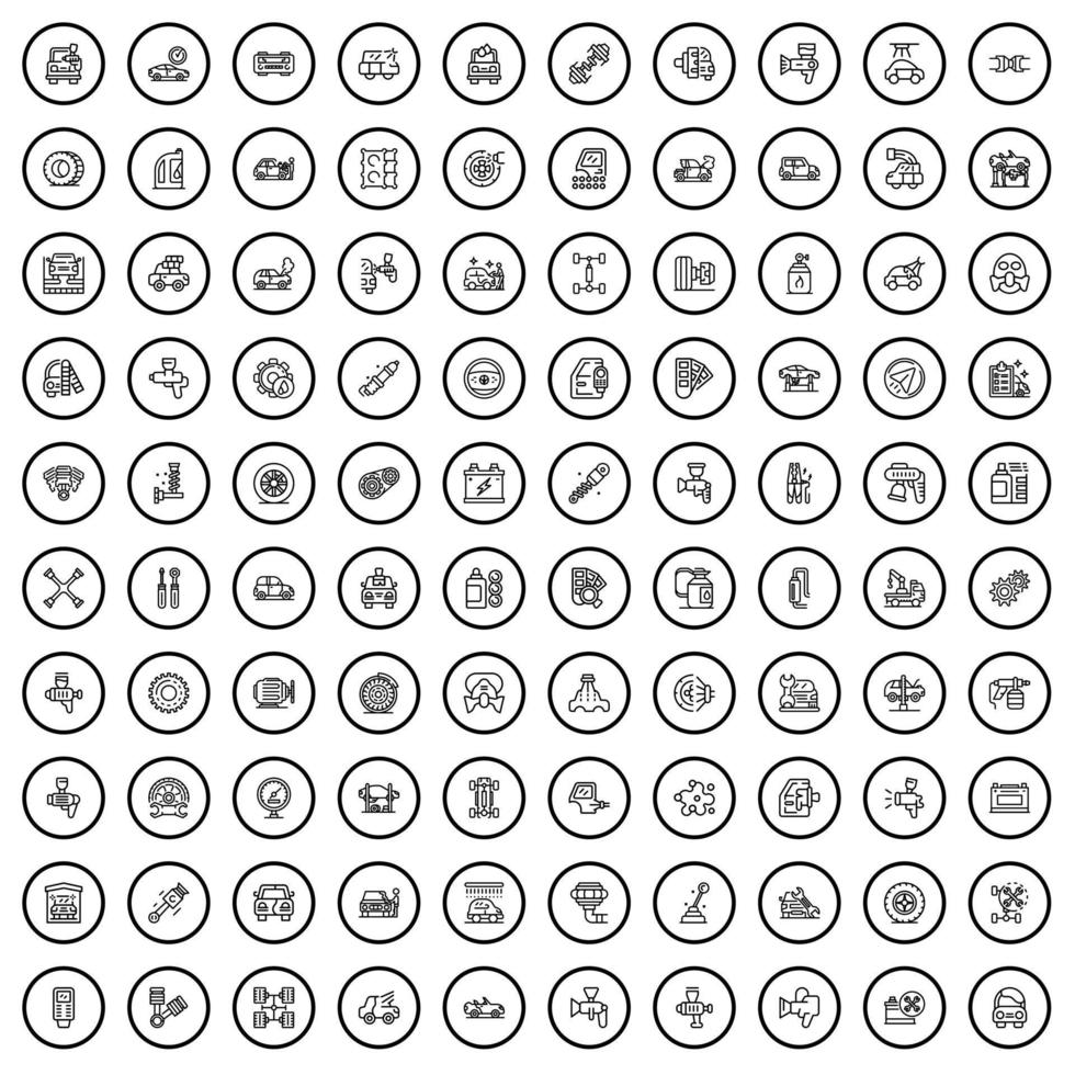 Ensemble de 100 icônes de garage, style de contour vecteur