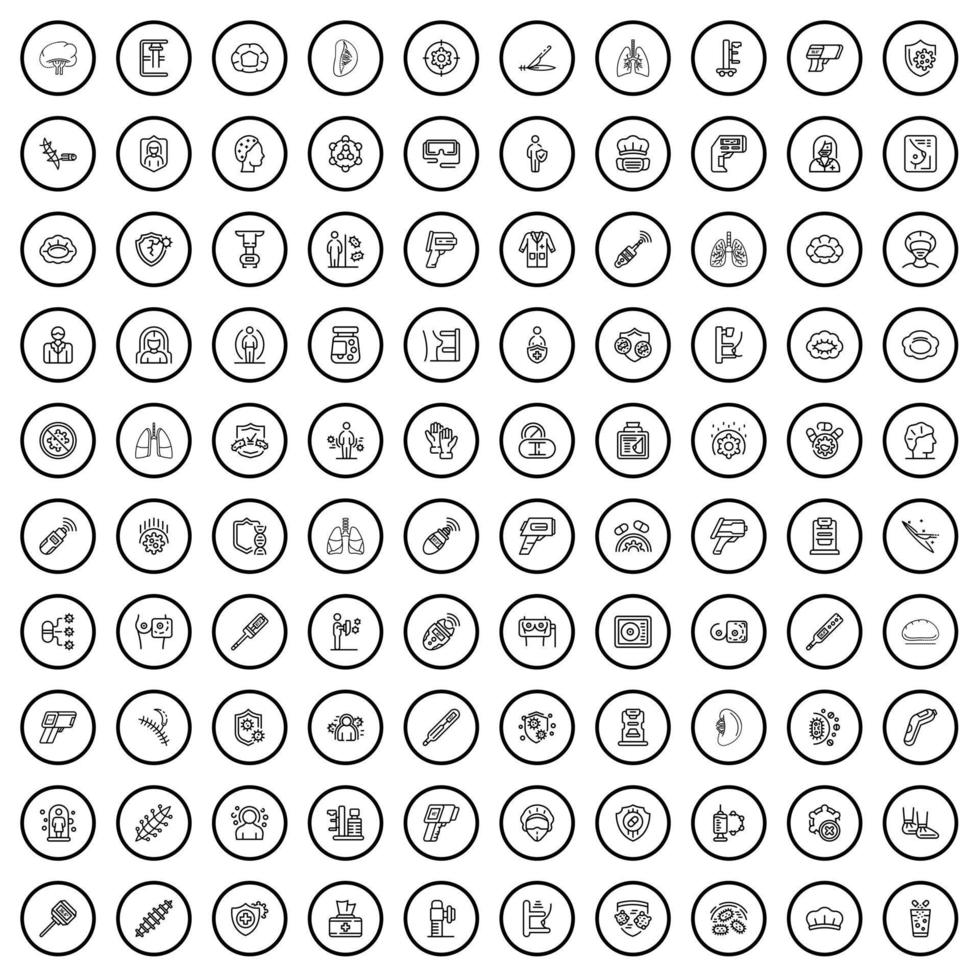 Ensemble de 100 icônes médicales, style de contour vecteur
