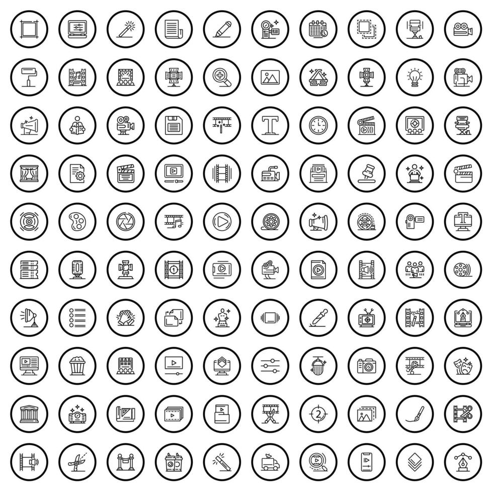 Ensemble de 100 icônes multimédia, style de contour vecteur