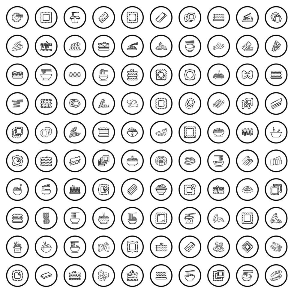 Ensemble de 100 icônes de pâtes, style de contour vecteur