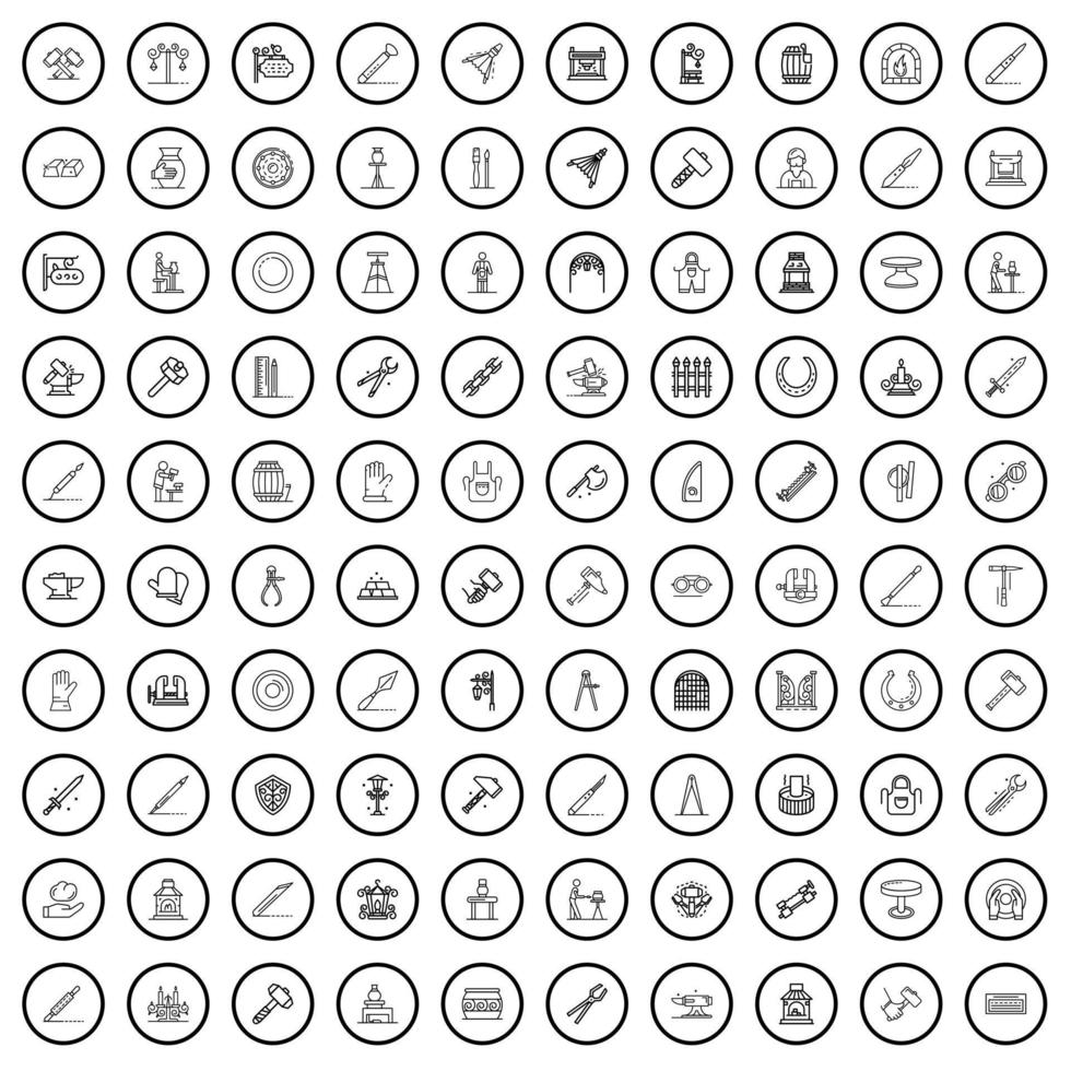 Ensemble de 100 icônes d'artisanat, style de contour vecteur
